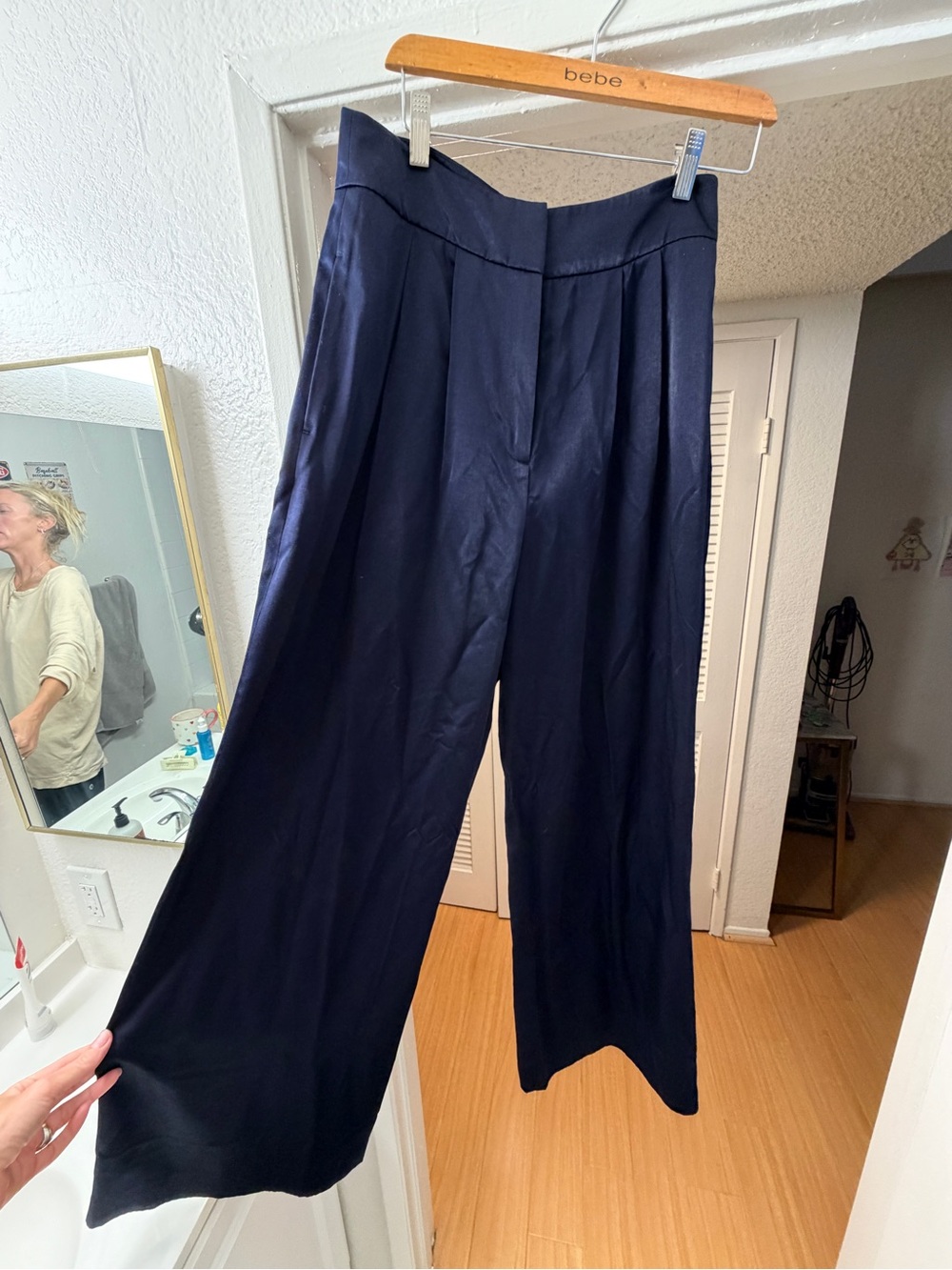 Ted Baker Navy Wide-Leg Pleated Trousers